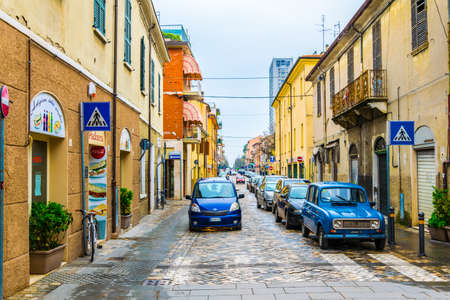 RIMINI, ITALY, MARCH 16, 2016: people are walking down the street in the center of the italian city riminiのeditorial素材