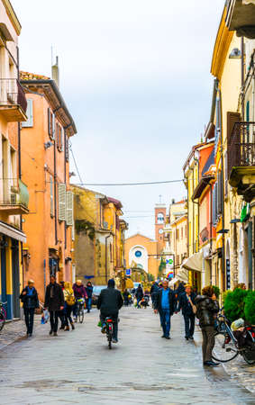 RIMINI, ITALY, MARCH 16, 2016: people are walking down the street in the center of the italian city riminiのeditorial素材