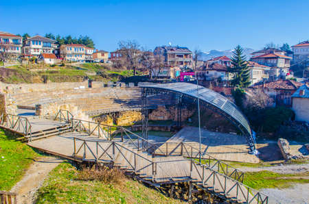 OHRID, MACEDONIA, FEBRUARY 14, 2014: view of the ancient roman theater in macedonian town ohrid, which belong to the unesco world heritage.のeditorial素材