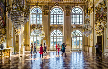 MUNICH, GERMANY, AUGUST 20, 2015: inside nymphenburg castle in Munich, Germany. It owes its foundation as a summer residence to the birth of the heir to the throne, Max Emanuel, born in 1662.のeditorial素材