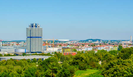 MUNICH, GERMANY, AUGUST 20, 2015: Headquarter of BMW in Munich, Germany. Located in the Olympiapark area of Munich is a landmark. This four cilinder building is designed by Karl Schwanzerのeditorial素材
