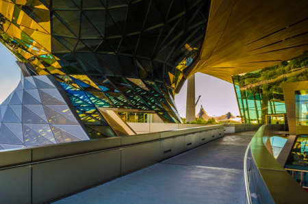 MUNICH, GERMANY, AUGUST 20, 2015: interior of the futuristic looking headquarters of BMW car manufacturer in munich, germanyのeditorial素材