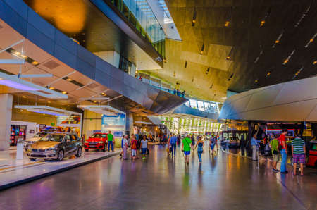 MUNICH, GERMANY, AUGUST 20, 2015: interior of the futuristic looking headquarters of BMW car manufacturer in munich, germanyのeditorial素材