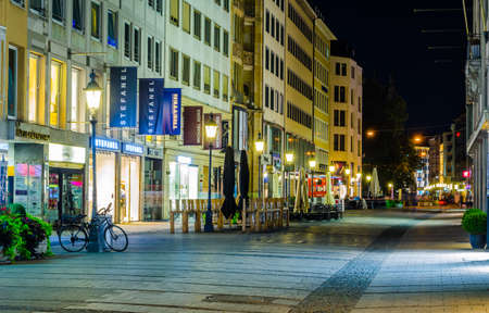 MUNICH, GERMANY, AUGUST 20, 2015: night view of illuminated Theatinerstrasse street in german city munich connecting odeonplatz and marienplatzのeditorial素材