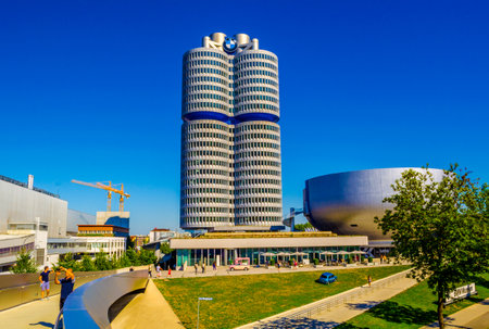 MUNICH, GERMANY, AUGUST 20, 2015: View of the futuristic looking headquarters of BMW car manufacturer in munich, germanyのeditorial素材