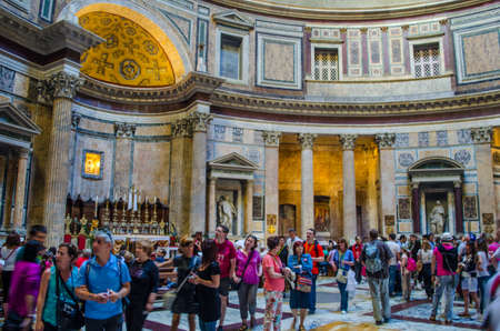 ROME, ITALY, JUNE 1, 2014: Tourists visit the Pantheon in Rome, Italy. Pantheon is a famous monument of ancient Roman culture, the temple of all the gods, built in the 2nd century.のeditorial素材