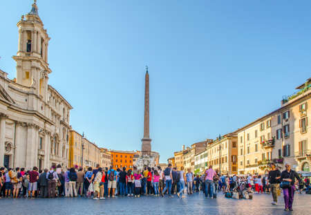 ROME, ITALY, JUNE 1, 2014: People are walking around piazza Navona during early summer.のeditorial素材