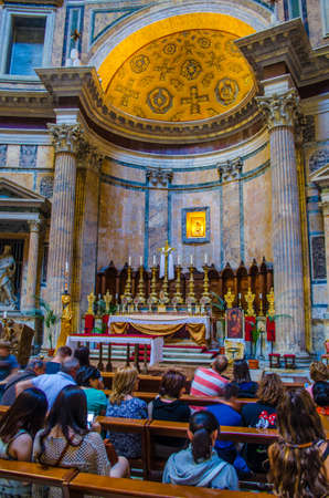 ROME, ITALY, JUNE 1, 2014: Tourists visit the Pantheon in Rome, Italy. Pantheon is a famous monument of ancient Roman culture, the temple of all the gods, built in the 2nd century.のeditorial素材