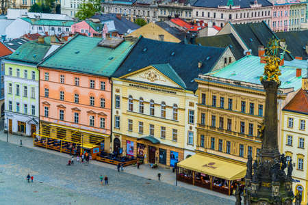OLOMOUC, CZECH REPUBLIC, APRIL 16, 2016: Aerial view of the upper square in the czech city Olomouc.のeditorial素材