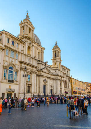 ROME, ITALY, JUNE 1, 2014: People are walking around piazza Navona during early summer.のeditorial素材