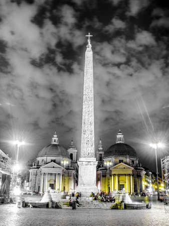 ROME, ITALY, JUNE 1, 2014: people are gathering under the central column on piazza del popolo during first night in juneのeditorial素材