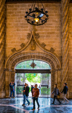VALENCIA, SPAIN, DECEMBER 30, 2015: people are admiring one of the most prominent landmarks of valencia - the Old Silk Exchange (Lonja de la Seda). UNESCO World Heritage Site.のeditorial素材