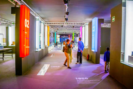 VALENCIA, SPAIN, DECEMBER 31, 2015: People are strolling through grounds of the museum of arts and sciences in valencia and gather knowledge about scientists and their discoveries.のeditorial素材