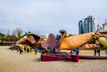VALENCIA, SPAIN, DECEMBER 31, 2015: Children are playing at the gulliver playground situated inside of the turia gardens in valencia.のeditorial素材