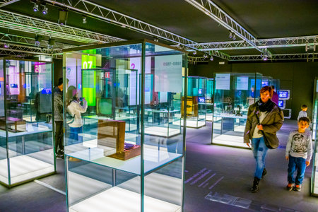 VALENCIA, SPAIN, DECEMBER 31, 2015: People are strolling through grounds of the museum of arts and sciences in valencia and gather knowledge about scientists and their discoveries.のeditorial素材