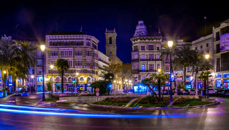 VALENCIA, SPAIN, DECEMBER 30, 2015: View of the plaza de la reina square in valencia during night in...