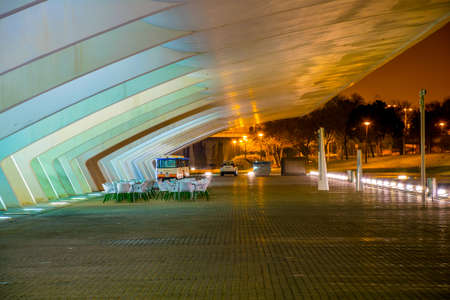 VALENCIA, SPAIN, DECEMBER 31, 2015: City of arts and sciences designed by Santiago Calatrava architect in Valencia during nightのeditorial素材