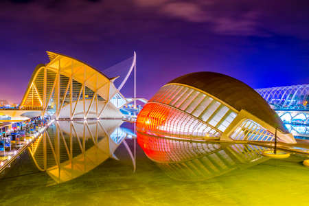 VALENCIA, SPAIN, DECEMBER 31, 2015: L'Hemisferic, a IMAX 3D-cinema and planetarium in the City of Arts and Sciences (Ciudad de las artes y de las ciencias) in Valencia, Spain during nightのeditorial素材