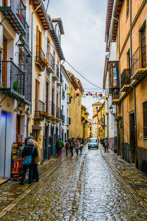 GRANADA, SPAIN, JANUARY 3, 2016: View along the Carrera del Darro in the Albaicin quarter, Granadaのeditorial素材