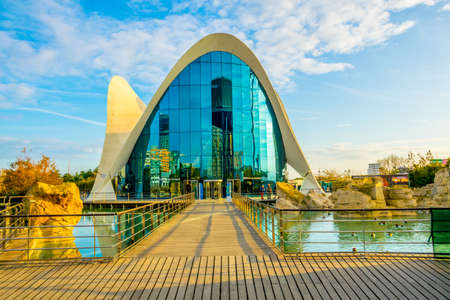 VALENCIA, SPAIN, DECEMBER 31, 2015: L'Oceanographic Center. The Aquarium at the City of the Arts and Sciences in Valencia attracts hundreds of visitors every day for a dolphin show and other attractions.のeditorial素材