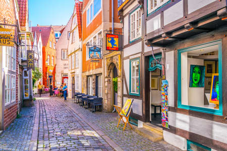 BREMEN, GERMANY, AUGUST 30, 2016: People are strolling through Schnoor district in Bremen, Germany.のeditorial素材