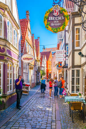 BREMEN, GERMANY, AUGUST 30, 2016: People are strolling through Schnoor district in Bremen, Germany.のeditorial素材
