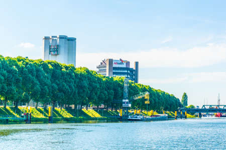 BREMEN, GERMANY, AUGUST 30, 2016: Brewery of AB Inbev next to the weser river in Bremen, Germany.のeditorial素材