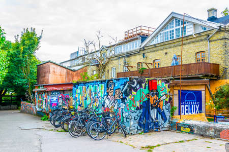 COPENHAGEN, DENMARK, AUGUST 20, 2016: View of the Christiania neighborhood in Copenhagen, Denmark.のeditorial素材
