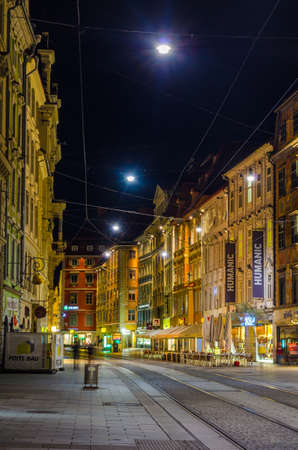 GRAZ, AUSTRIA, JULY 30, 2015: Street view of Herrengasse in Graz, Austria. Old town of Graz is the UNESCO World heritage.のeditorial素材