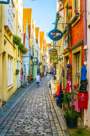 BREMEN, GERMANY, AUGUST 30, 2016: People are strolling through Schnoor district in Bremen, Germany.のeditorial素材