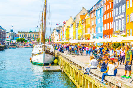 COPENHAGEN, DENMARK, AUGUST 20, 2016: View of the old Nyhavn port in the central Copenhagen, Denmark.のeditorial素材