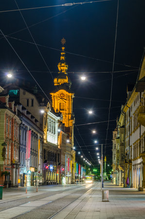 GRAZ, AUSTRIA, JULY 30, 2015: Street view of Herrengasse in Graz, Austria. Old town of Graz is the UNESCO World heritage.のeditorial素材