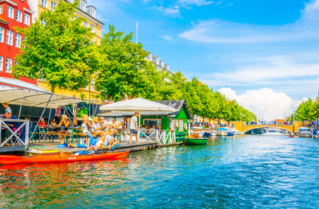 COPENHAGEN, DENMARK, AUGUST 21, 2016: View of a channel in central Copenhagen, Denmark.のeditorial素材