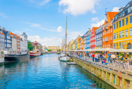 COPENHAGEN, DENMARK, AUGUST 21, 2016: View of old Nyhavn port in the central Copenhagen, Denmark.のeditorial素材