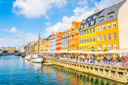 COPENHAGEN, DENMARK, AUGUST 21, 2016: View of old Nyhavn port in the central Copenhagen, Denmark.のeditorial素材