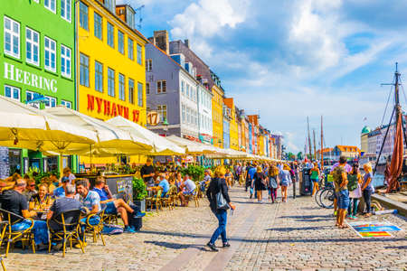 COPENHAGEN, DENMARK, AUGUST 21, 2016: View of old Nyhavn port in the central Copenhagen, Denmark.のeditorial素材