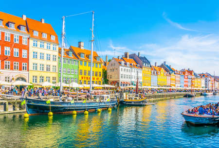 COPENHAGEN, DENMARK, AUGUST 21, 2016: View of old Nyhavn port in the central Copenhagen, Denmark.のeditorial素材