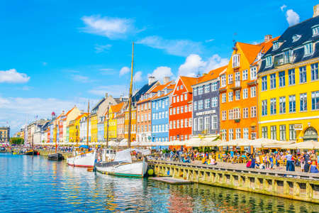 COPENHAGEN, DENMARK, AUGUST 21, 2016: View of old Nyhavn port in the central Copenhagen, Denmark.のeditorial素材