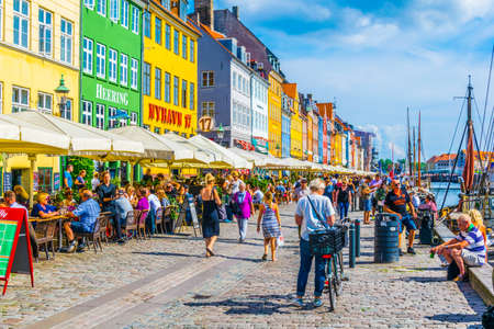 COPENHAGEN, DENMARK, AUGUST 21, 2016: View of old Nyhavn port in the central Copenhagen, Denmark.のeditorial素材