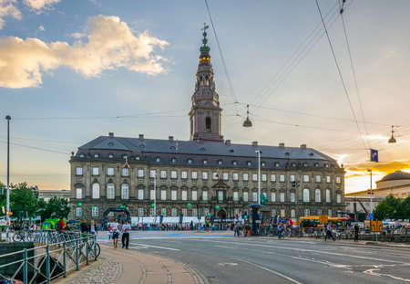 COPENHAGEN, DENMARK, AUGUST 21, 2016: People are strolling in front of the Christiansborg Slot Palace in Copenhagen, Denmarkのeditorial素材