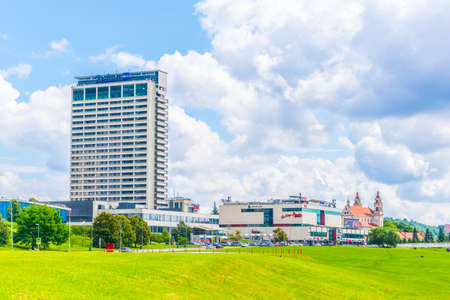 VILNIUS, LITHUANIA, AUGUST 14, 2016: Riverside of the Neris river in Vilnius, Lithuania.のeditorial素材
