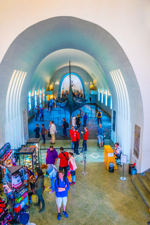 OSLO, NORWAY, AUGUST 24, 2016: Interior of the Viking ship museum in Oslo, Norwayのeditorial素材