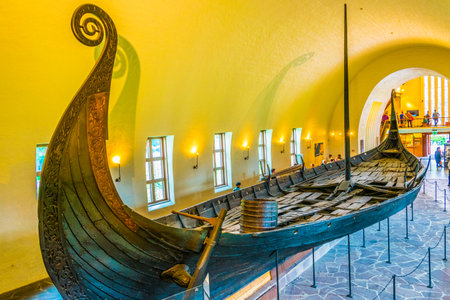 OSLO, NORWAY, AUGUST 24, 2016: Interior of the Viking ship museum in Oslo, Norwayのeditorial素材