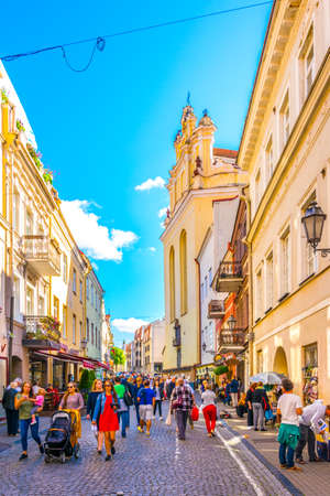 VILNIUS, LITHUANIA, AUGUST 14, 2016: Pilies gatve is the main tourist street in Vilnius, Lithuaniaのeditorial素材