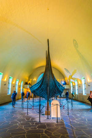 OSLO, NORWAY, AUGUST 24, 2016: Interior of the Viking ship museum in Oslo, Norwayのeditorial素材