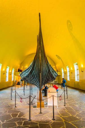 OSLO, NORWAY, AUGUST 24, 2016: Interior of the Viking ship museum in Oslo, Norwayのeditorial素材