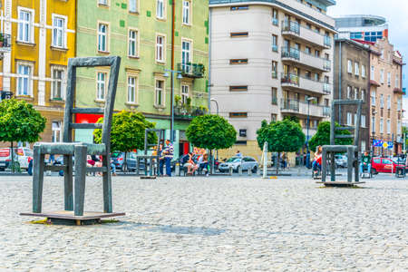 KRAKOW, POLAND, AUGUST 11, 2016: The Krakow Ghetto Memorial in Plac Bohaterのeditorial素材
