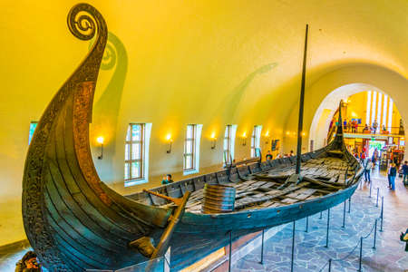 OSLO, NORWAY, AUGUST 24, 2016: Interior of the Viking ship museum in Oslo, Norwayのeditorial素材