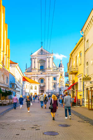 VILNIUS, LITHUANIA, AUGUST 14, 2016: People are walking towards The Church of St Theresa in Vilnius, Lithuania.のeditorial素材