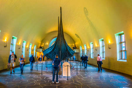 OSLO, NORWAY, AUGUST 24, 2016: Interior of the Viking ship museum in Oslo, Norwayのeditorial素材